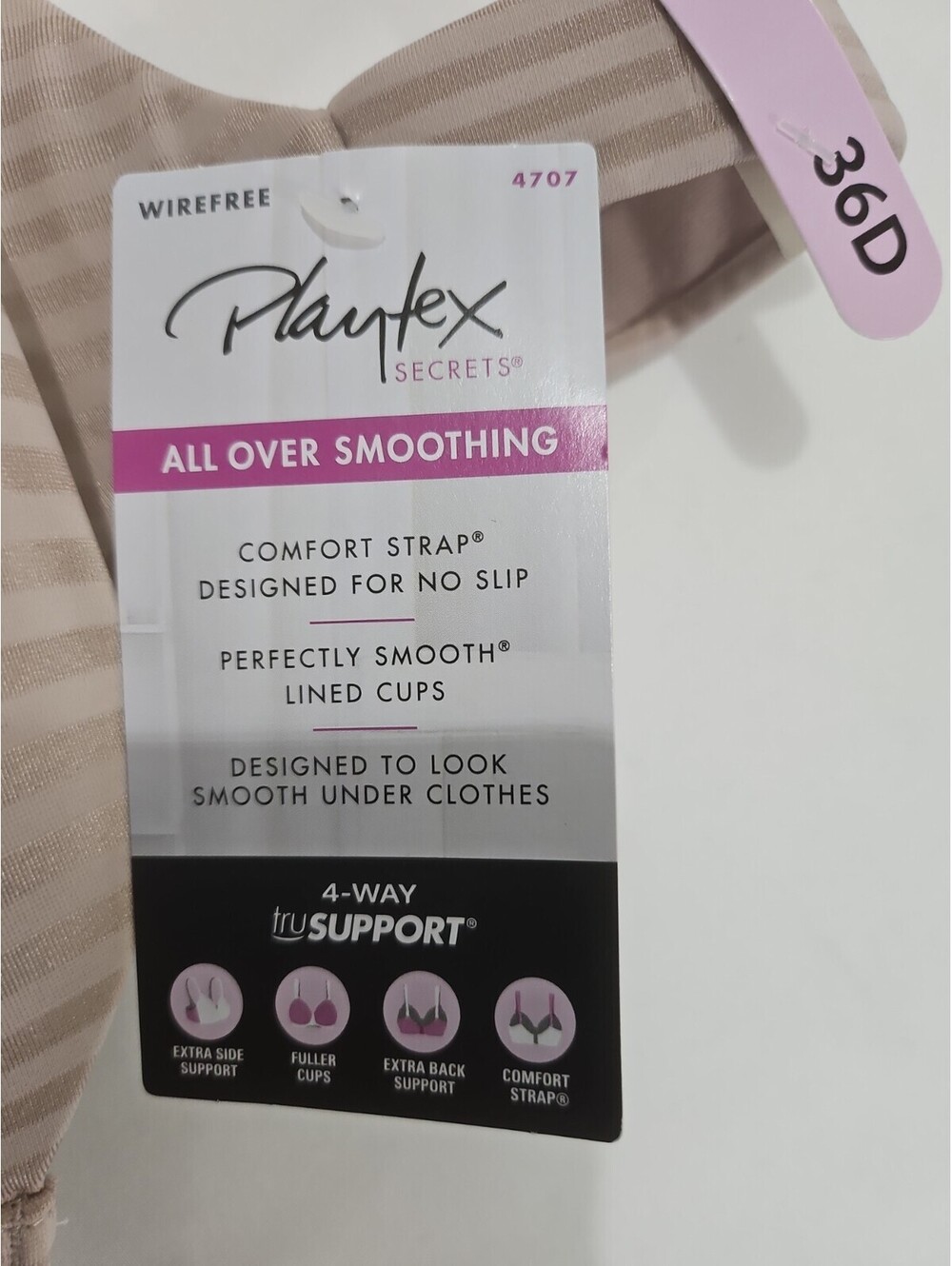 Playtex Secrets NoWire Bra Seamless No-Slip Comfort Strap Style4707 Size 36D NEW - Picture 3 of 5